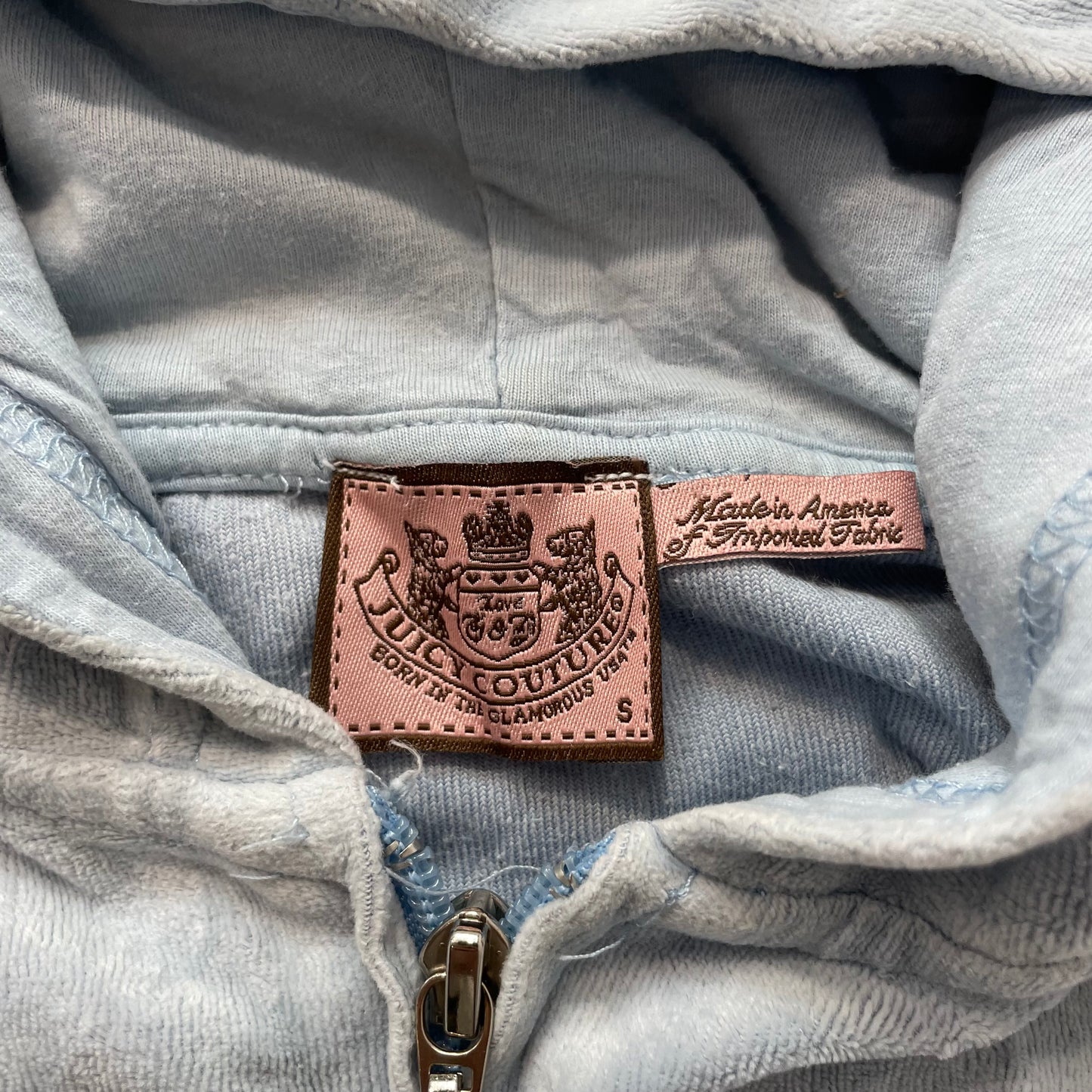 Vintage Juicy Couture Women's Ice Blue Velour Zip-Up Hoodie Loungewear Size S