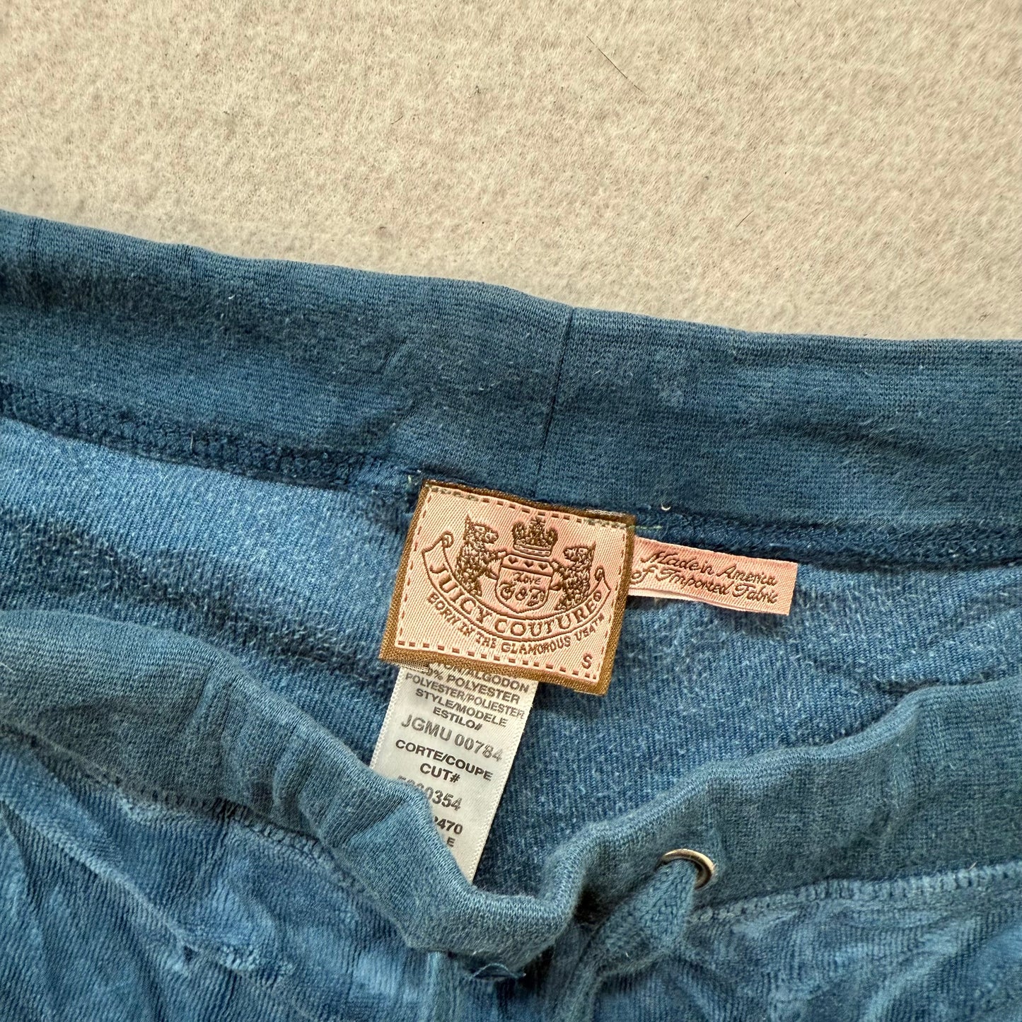 Vintage Juicy Couture Women Petrol Blue Velour Flared Track Pant Low Rise Size S