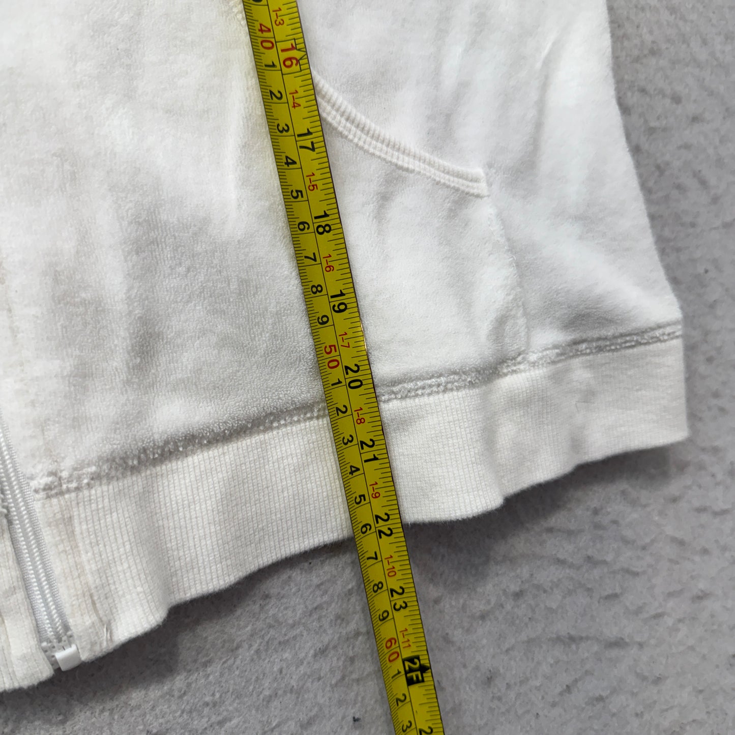 Juicy Couture Women's White Velour Zip-Up Hoodie Pockets Loungewear Y2K Size M