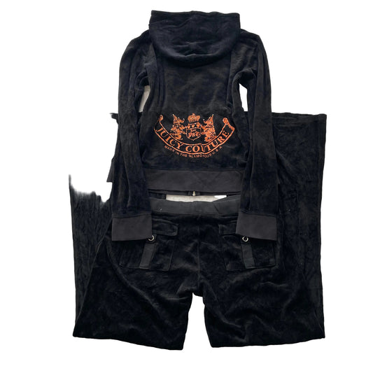 2003 Vintage Juicy Couture Scottie Dog Womens Black Velour Tracksuit Set Size XL
