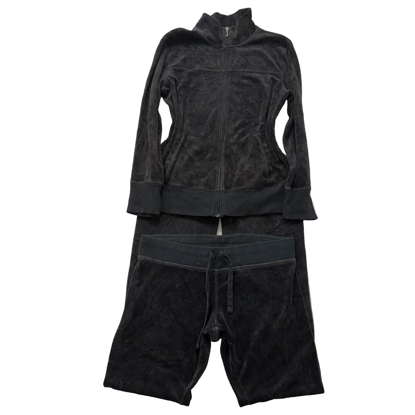 Juicy Couture Black Velour Tracksuit Set Zip Up Jacket & Flared Pants Y2k Size M
