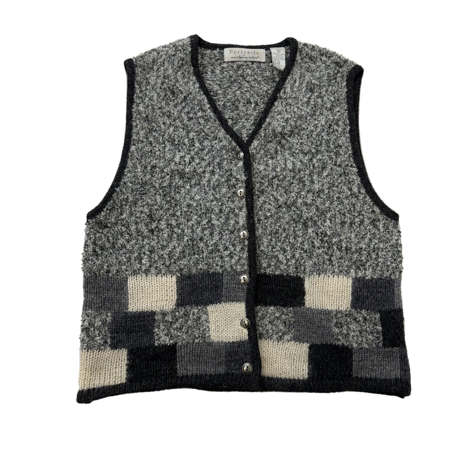 Portraits by Northern Isles Gray Patterned Button-Up Knit Vest Size Small - Clean Curriculums 