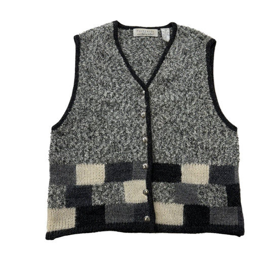Portraits by Northern Isles Gray Patterned Button-Up Knit Vest Size Small - Clean Curriculums 