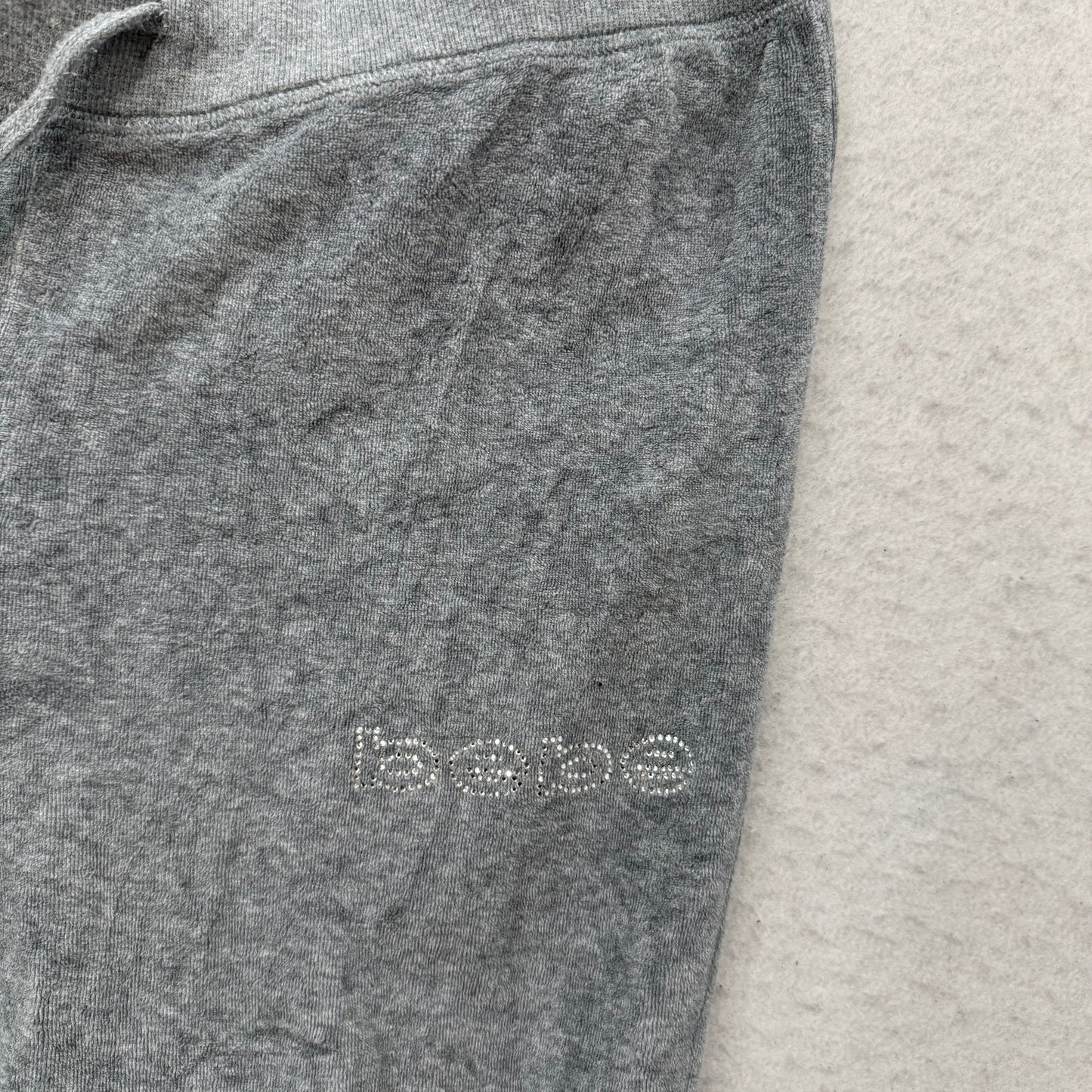 Bebe Womens Heather Gray Velour Flared Track Pant Drawstring Made In USA Size XL