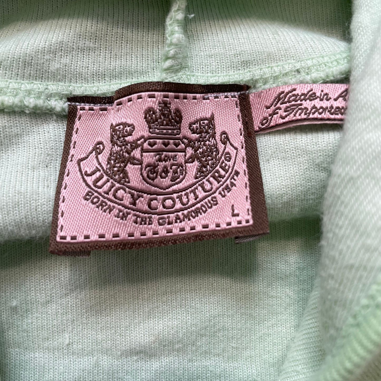 Vintage Juicy Couture Women's Green Velour Hoodie Striped Ribbed Cuffs Size L