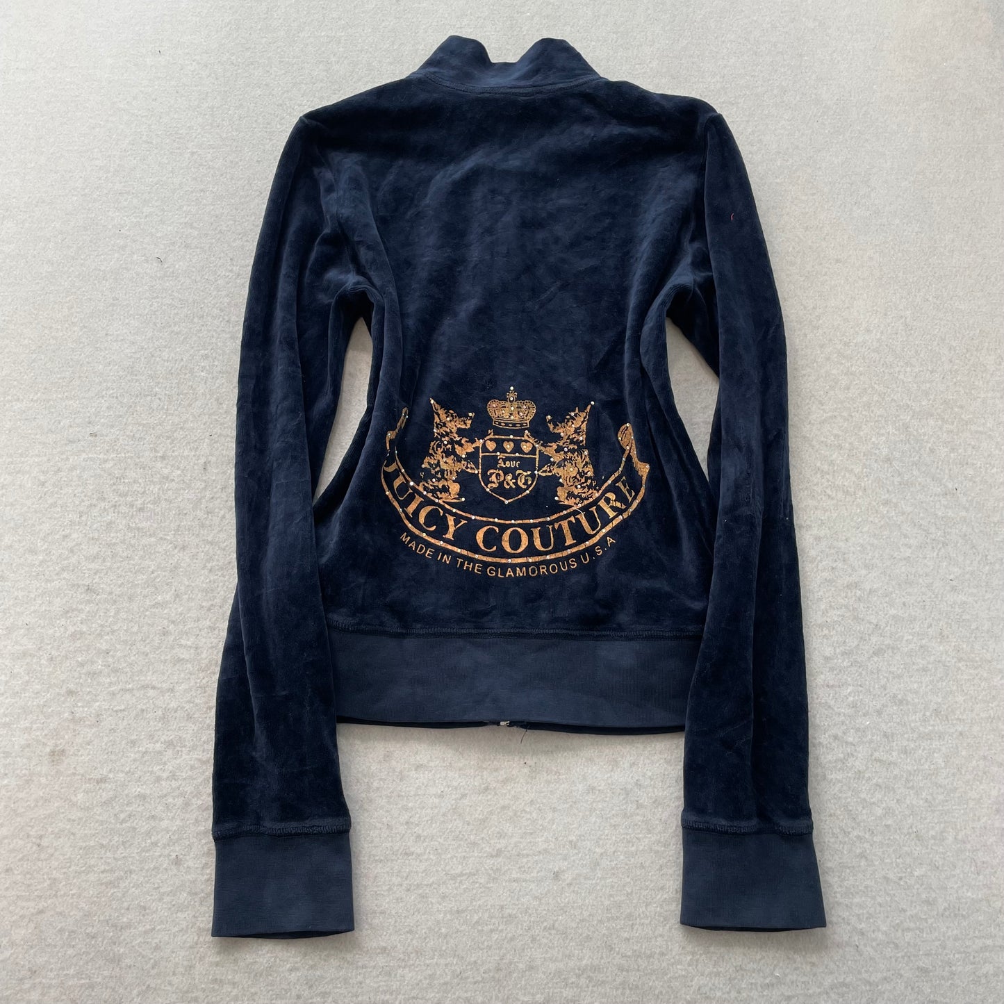 Vintage Juicy Couture Women Navy Velour Tracksuit Set Track Jacket & Pant Size S