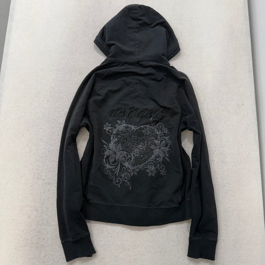 BCBG Max Azria Women's Charcoal Heart Embroidered Graphic Zip-Up Hoodie Size XL