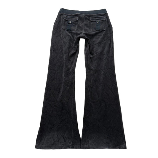 Vintage Juicy Couture Women's Black Velour Flared Track Pant Snap Pockets Size S