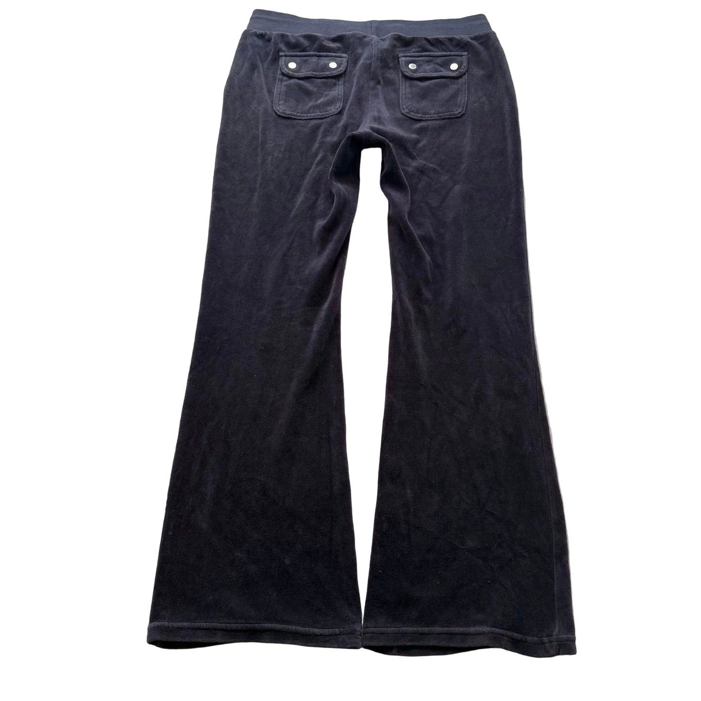 Juicy Couture Women's Navy Velour Flared Leg Track Pant Back Snap Pockets Size M