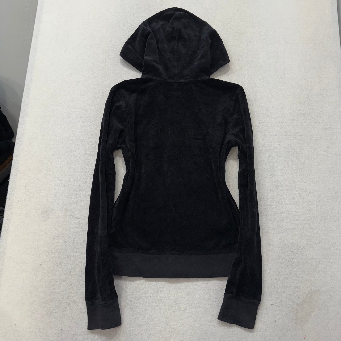 Juicy Couture Black Velour Tracksuit Set Zip Up Hoodie & Flare Pant Logo Size M