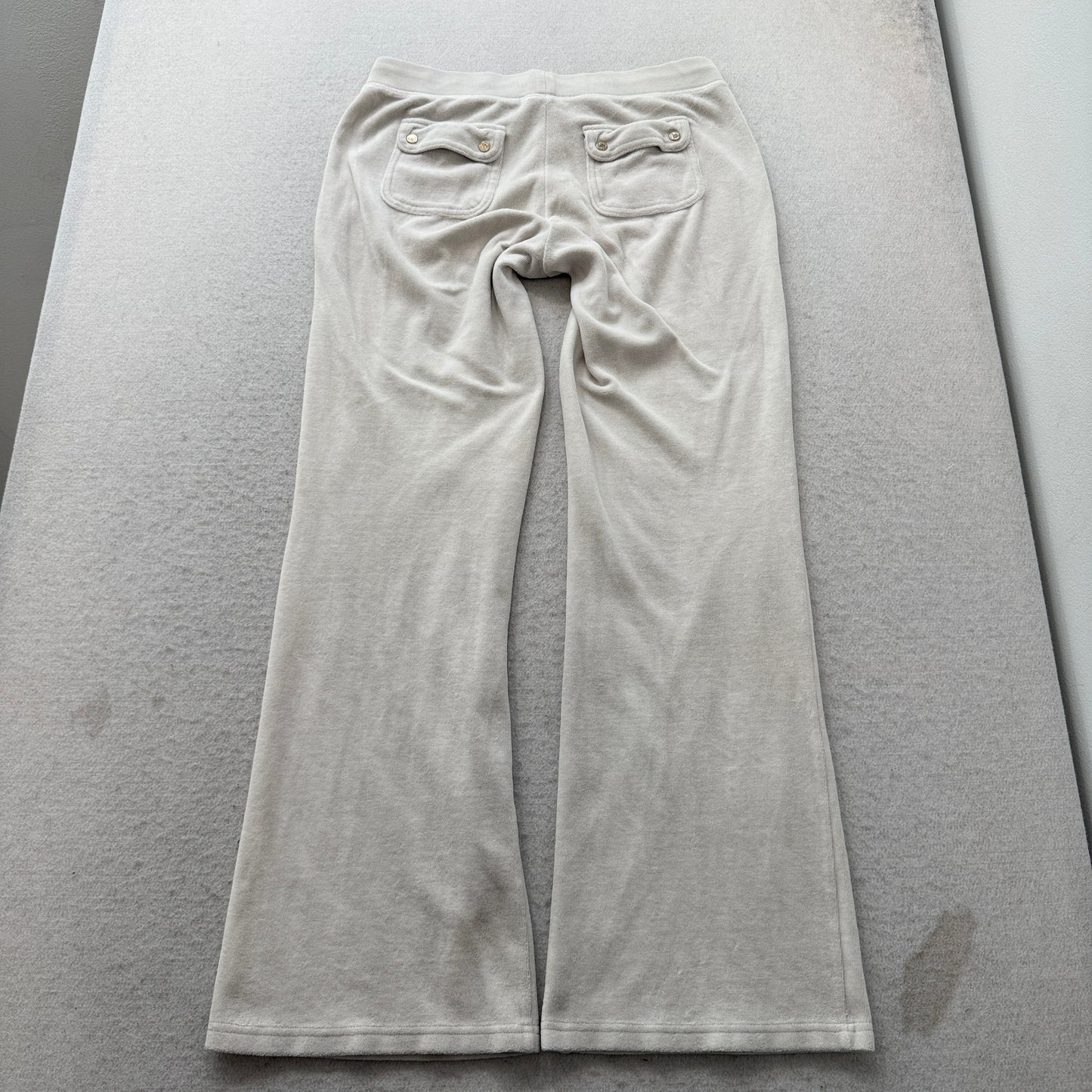 Juicy Couture Women's Light Grey Velour Flared Track Pants Drawstring Y2K Size M