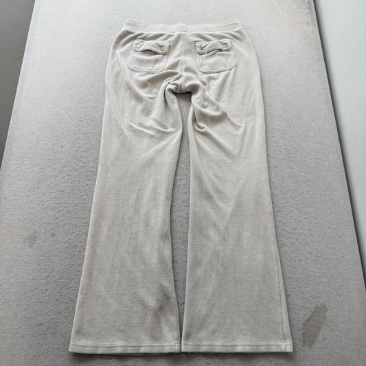 Juicy Couture Women's Light Grey Velour Flared Track Pants Drawstring Y2K Size M