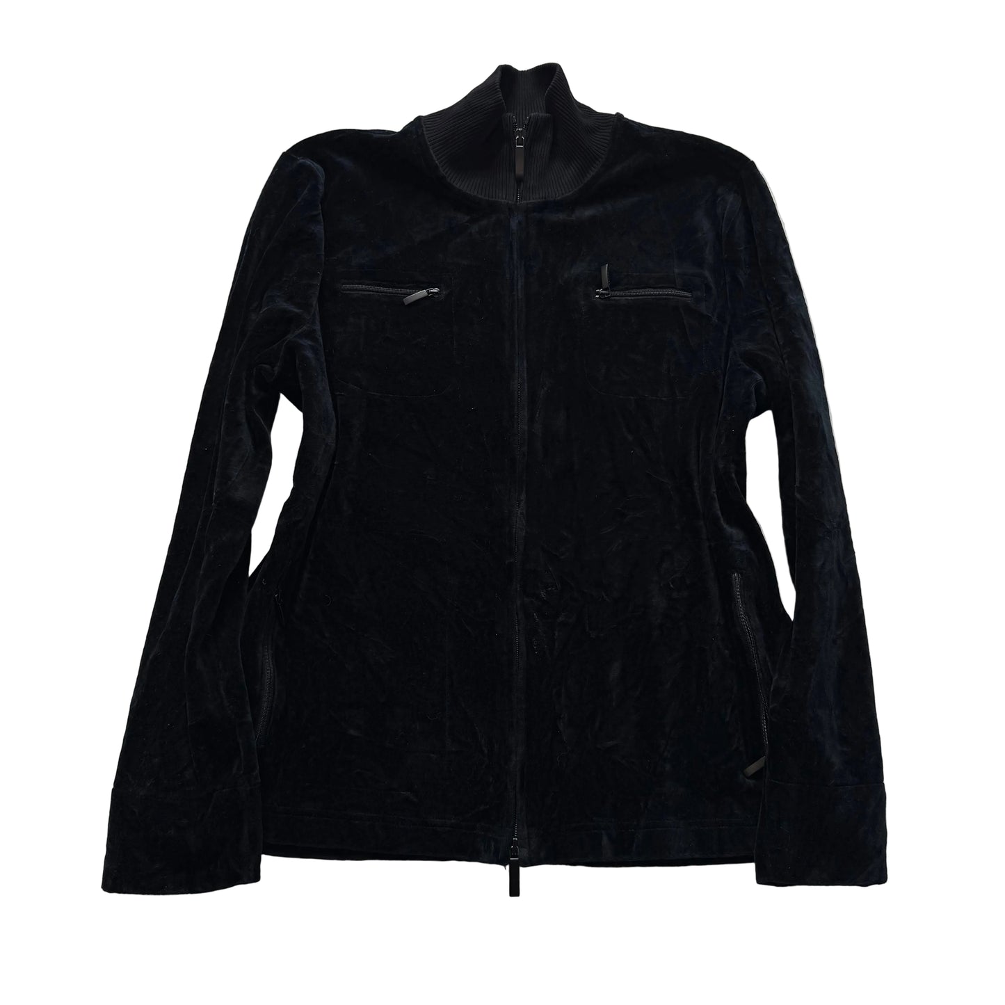 Lauren Ralph Lauren Women's Black Velour Full Zip Track Jacket Mock Neck Size L