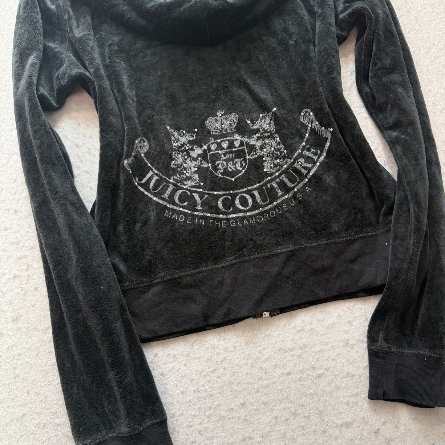 Vintage Juicy Couture Scottie Dogs Women's Black Velour Zip-Up Hoodie Y2k Size S
