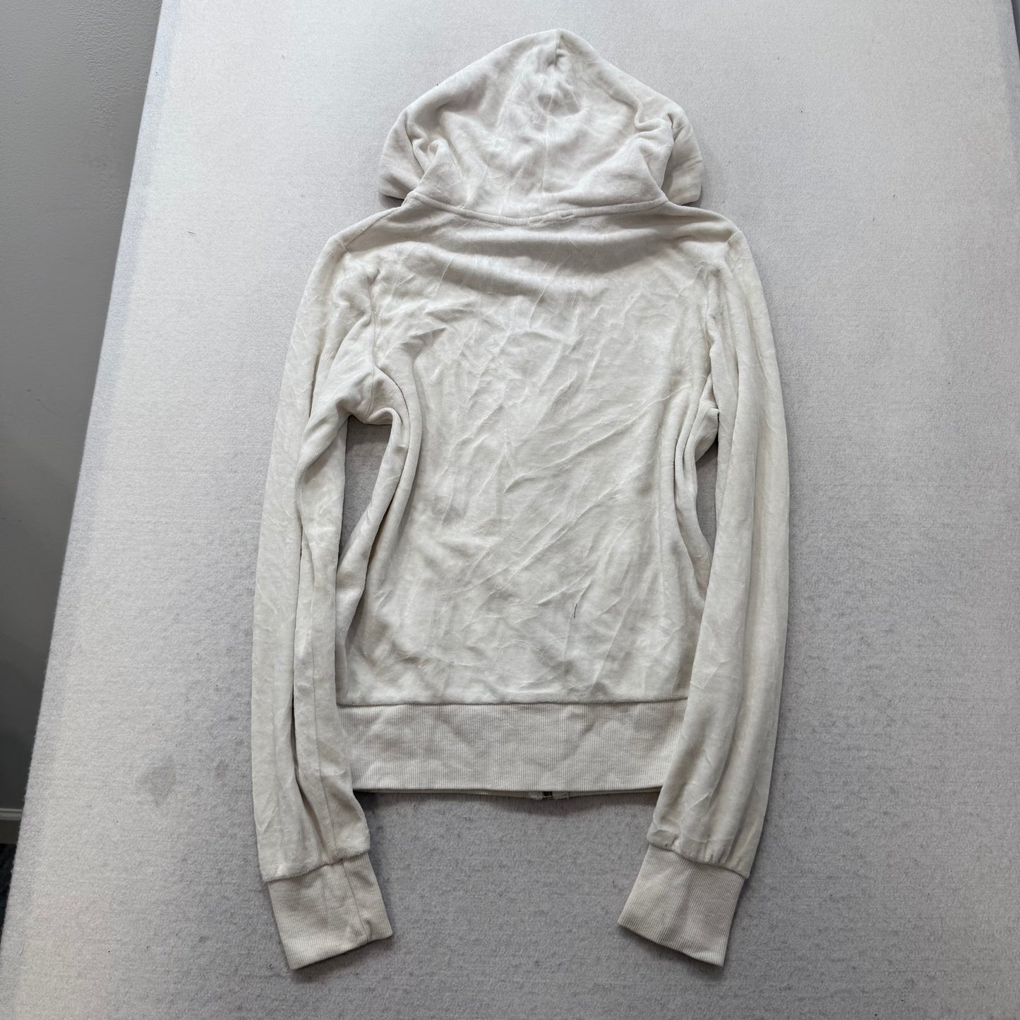 Juicy Couture Women's White Velour Zip Up Hoodie Loungewear Preppy Y2k Size M