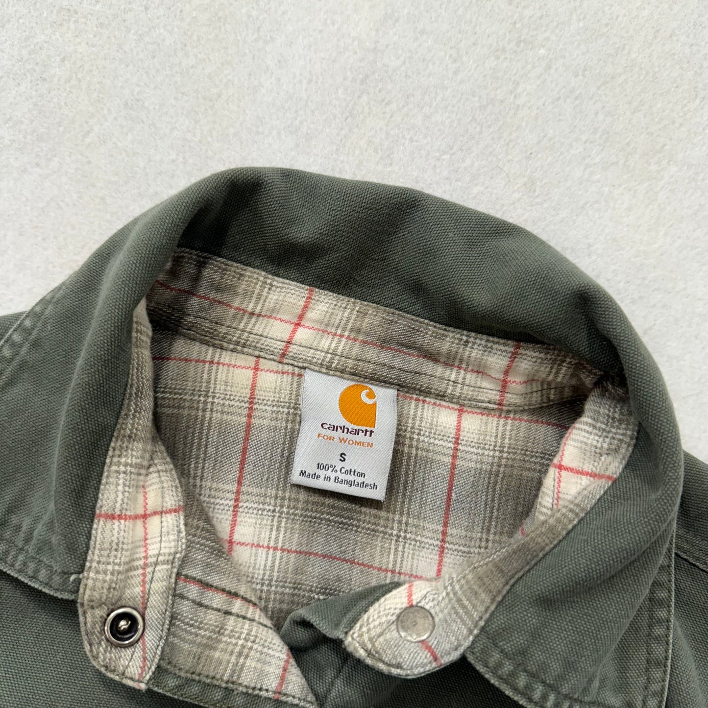 Carhartt Women's Olive Green Cotton Canvas Button Down Lined Shirt Jacket Size S