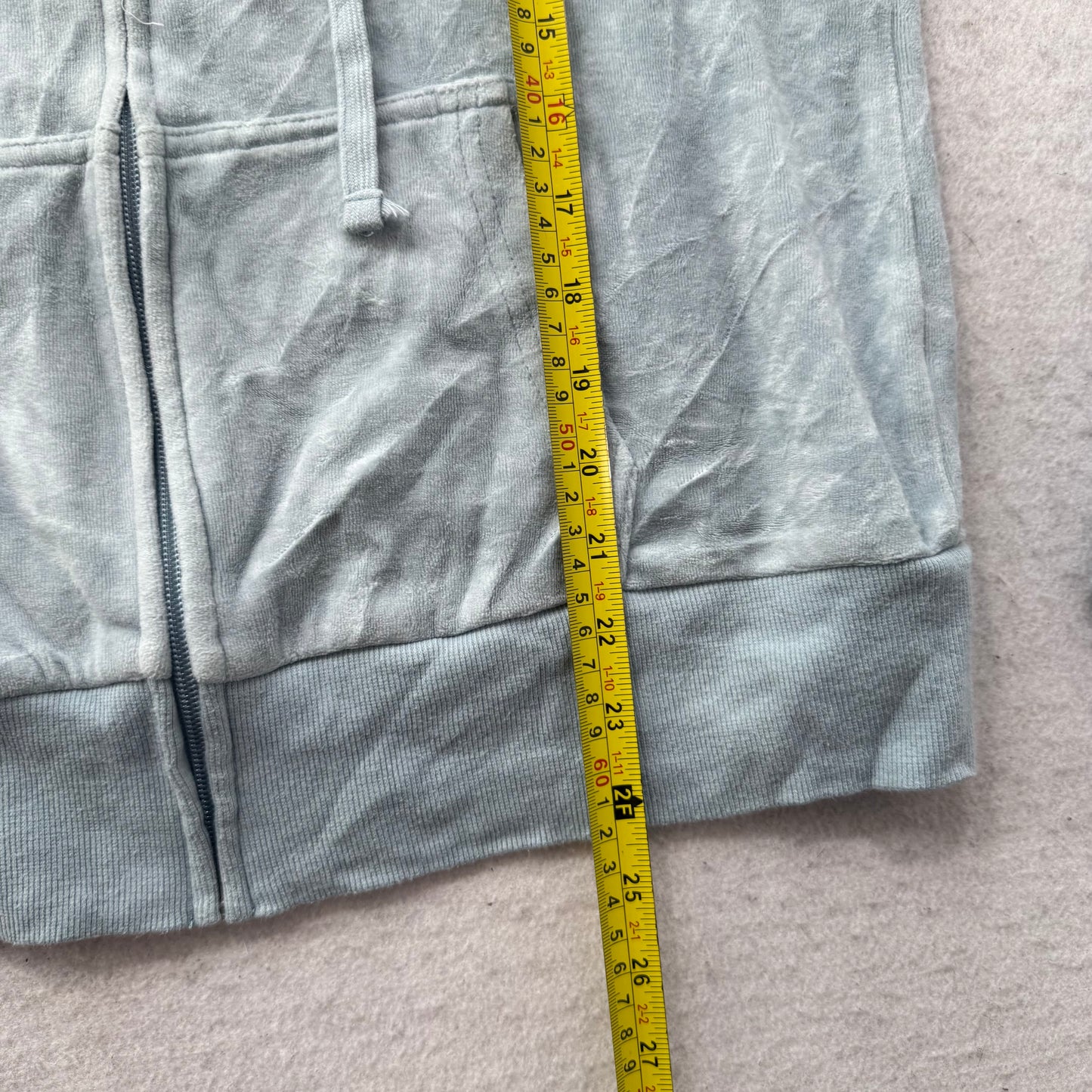 Vintage Juicy Couture Women's Misty Teal Velour Zip-Up Hoodie Drawstring Size L