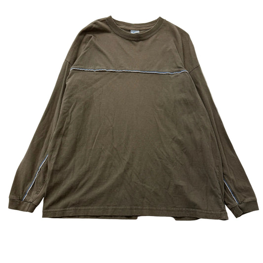 Utility Men's Olive Brown Cotton T-Shirt Long Sleeve Tee Drop Shoulders Size XL