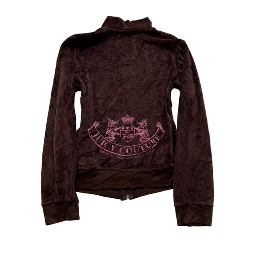 Vintage Juicy Couture Women Dark Brown Velour Zip-Up Track Jacket Classic Size S