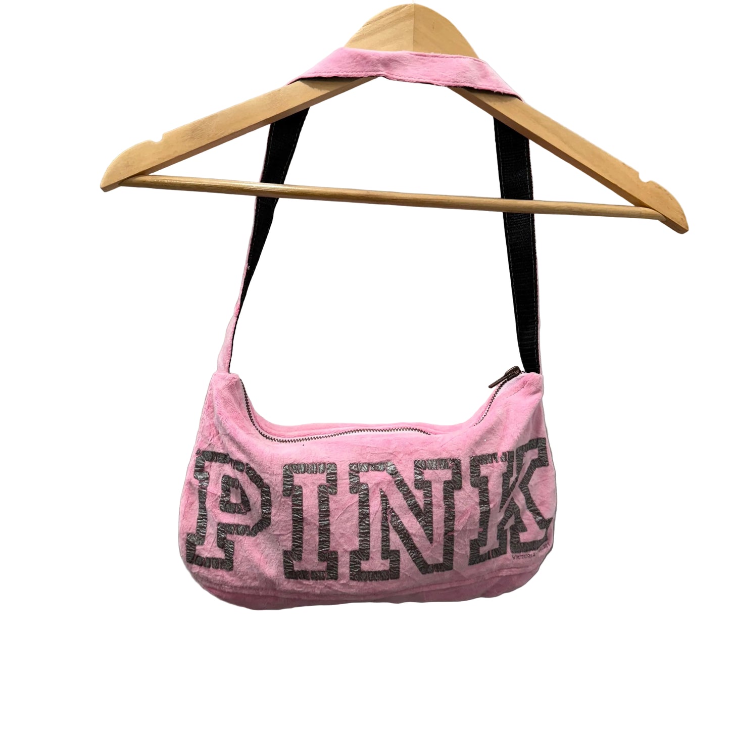 PINK by Victoria's Secret Pink Velour Casual Wear Logo Shoulder Baguette Bag
