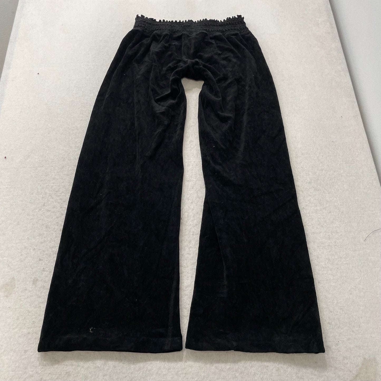 Vintage Juicy Couture Women's Black Velour Wide Track Pant Elastic Waist Size L