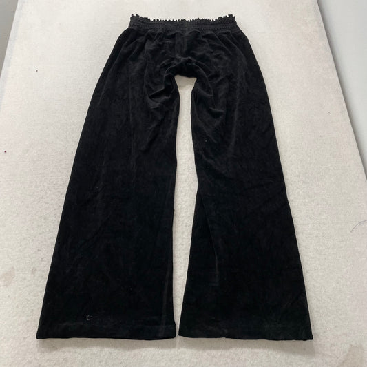 Vintage Juicy Couture Women's Black Velour Wide Track Pant Elastic Waist Size L