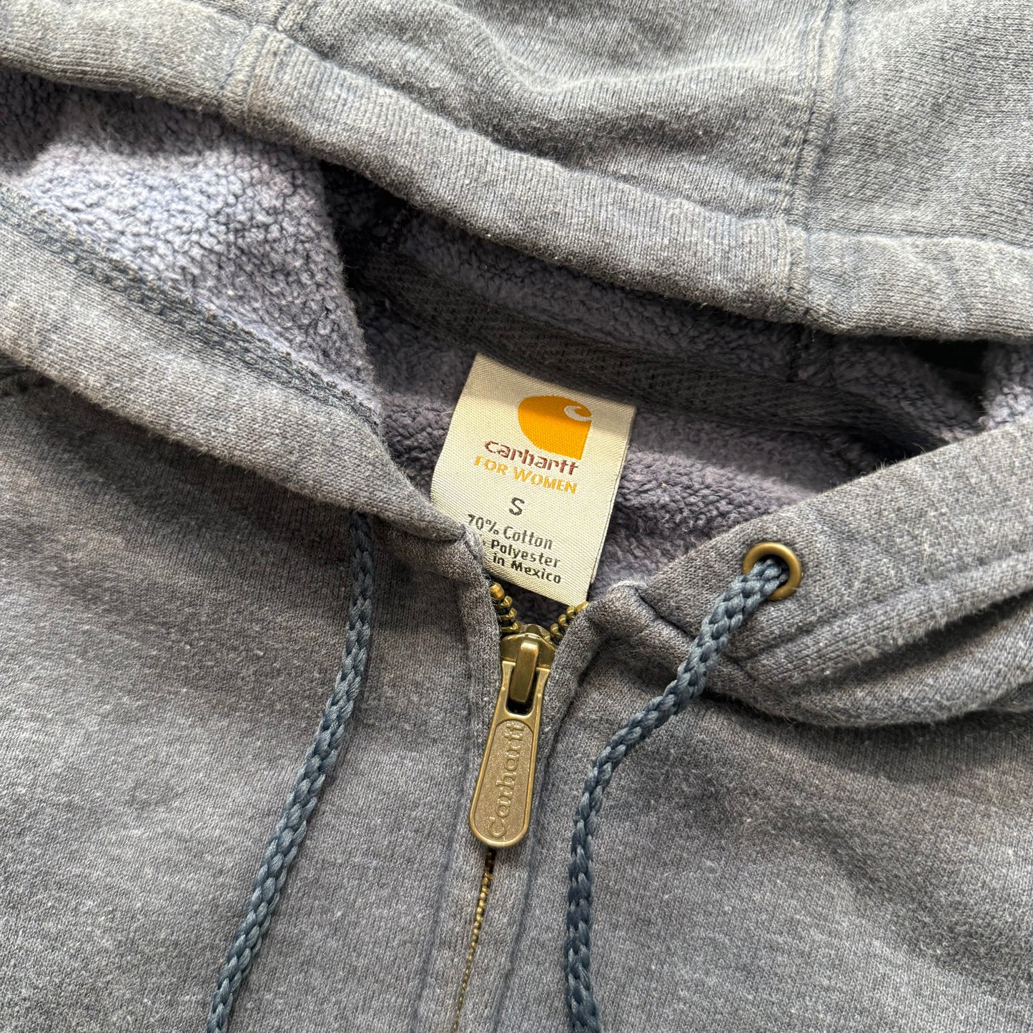 Carhartt navy blue full zip embroidered hoodie with drawstring size S