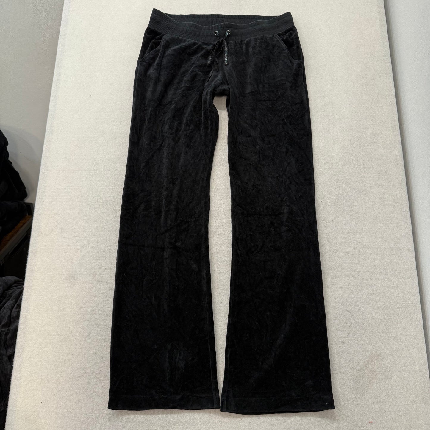 Juicy Couture Black Velour Tracksuit Set Zip Up Hoodie & Flared Pants Y2K Size L