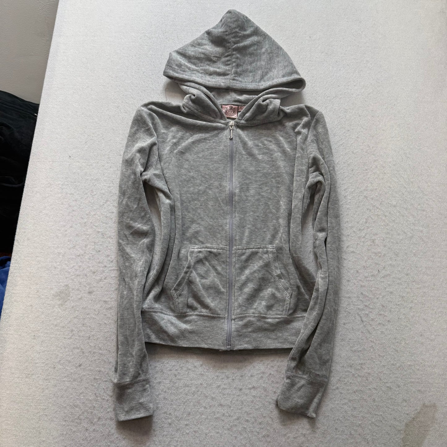 Juicy Couture Women's Gray Velour Zip-Up Hoodie Graphic Crown Logo Y2k Size M