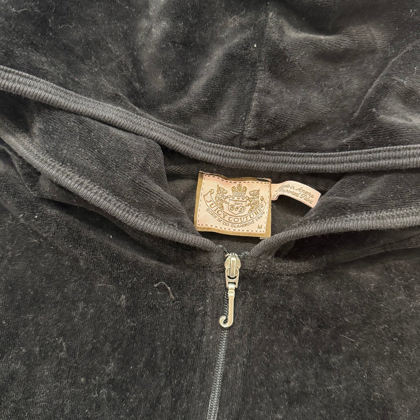 Juicy Couture Black Velour Tracksuit Set Zip-Up Hoodie Drawstring Pant Size M/L