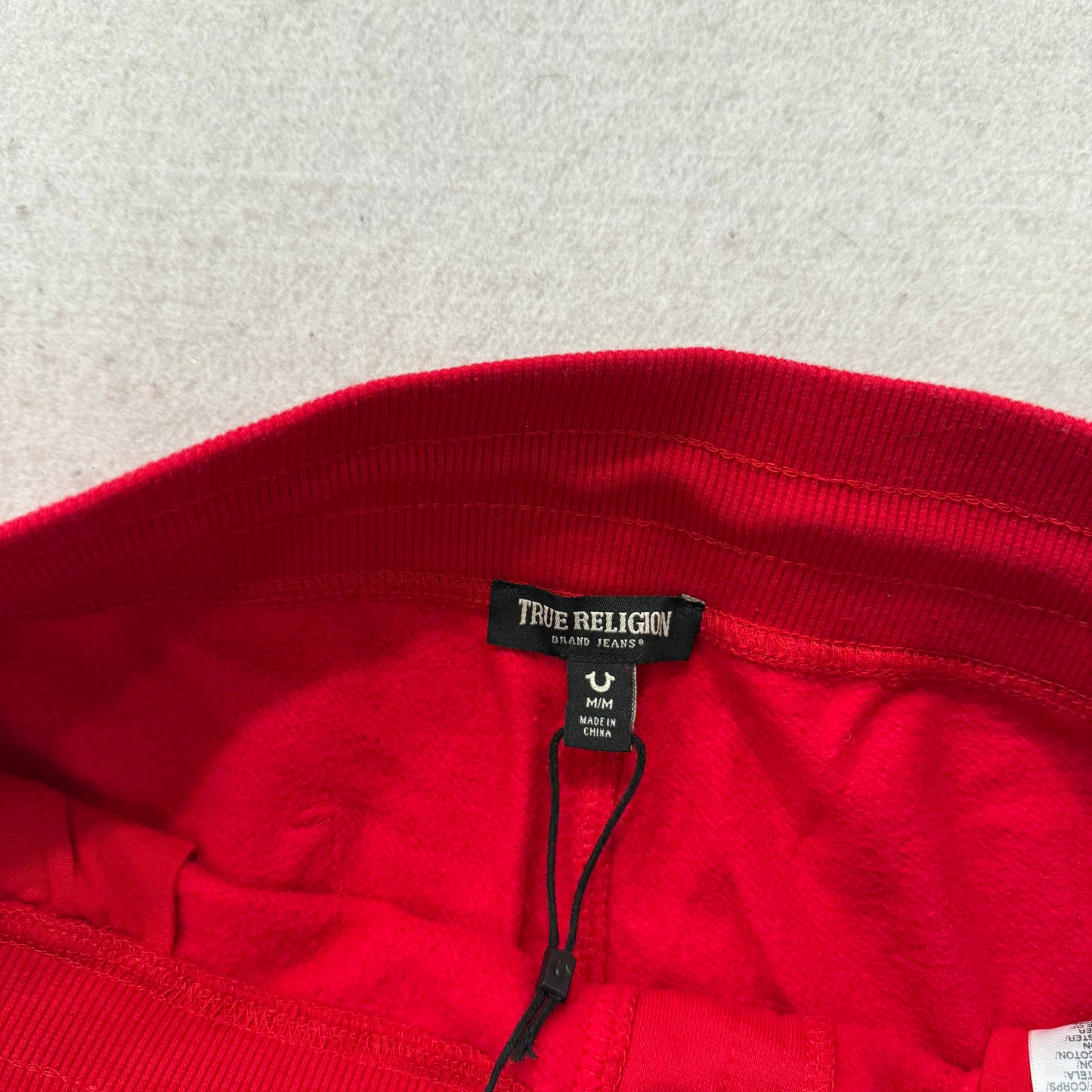 True Religion Men's Cherry Red Cotton Blend Cuffed Joggers Horseshoe Logo Size M