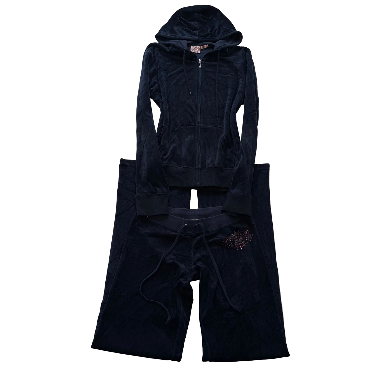 Vtg Juicy Couture Women's Navy Velour Tracksuit Set Hoodie & Flare Pant Size S/P