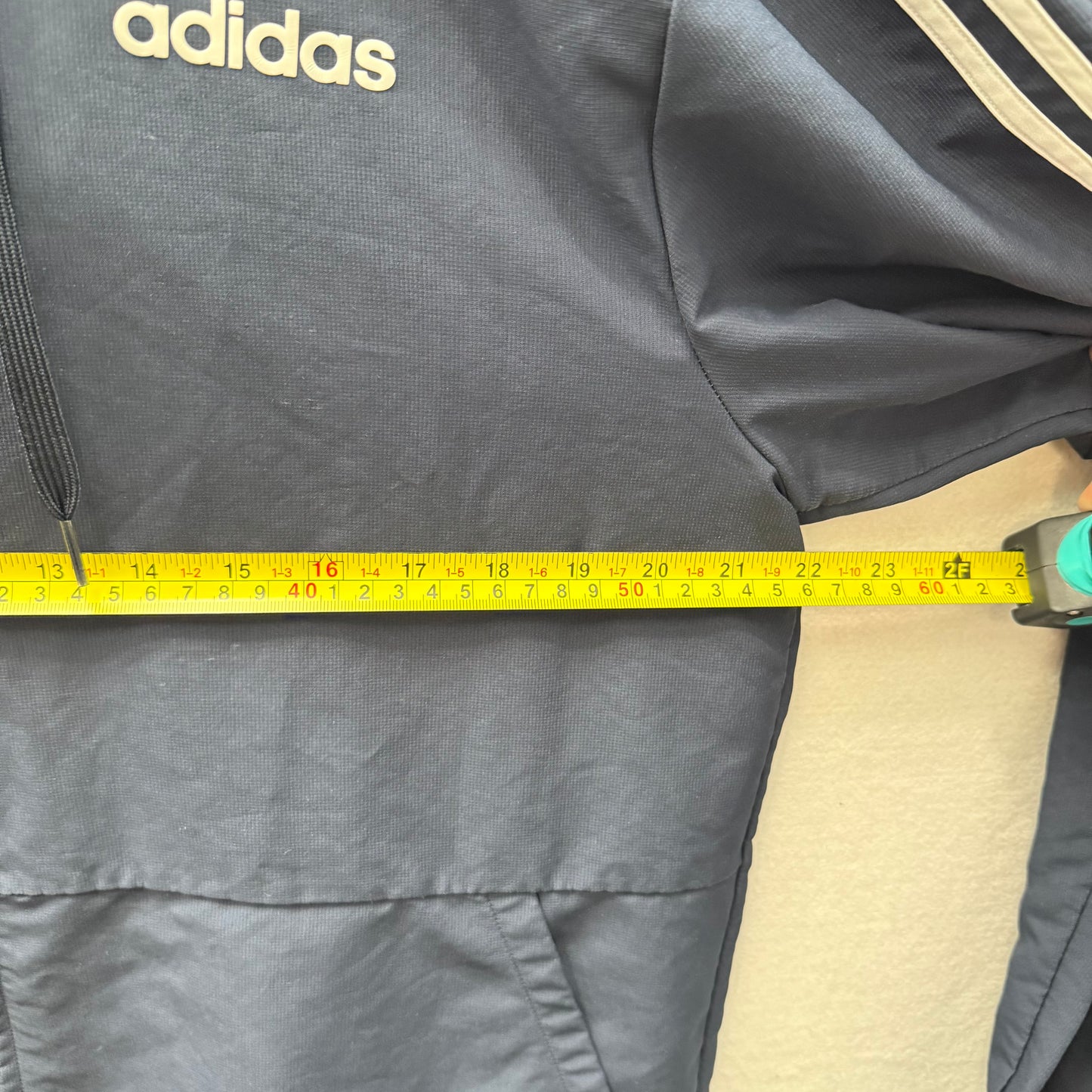 Adidas Men's Navy Full Zip Track Jacket Hooded Pockets Elasticated Cuffs Size M