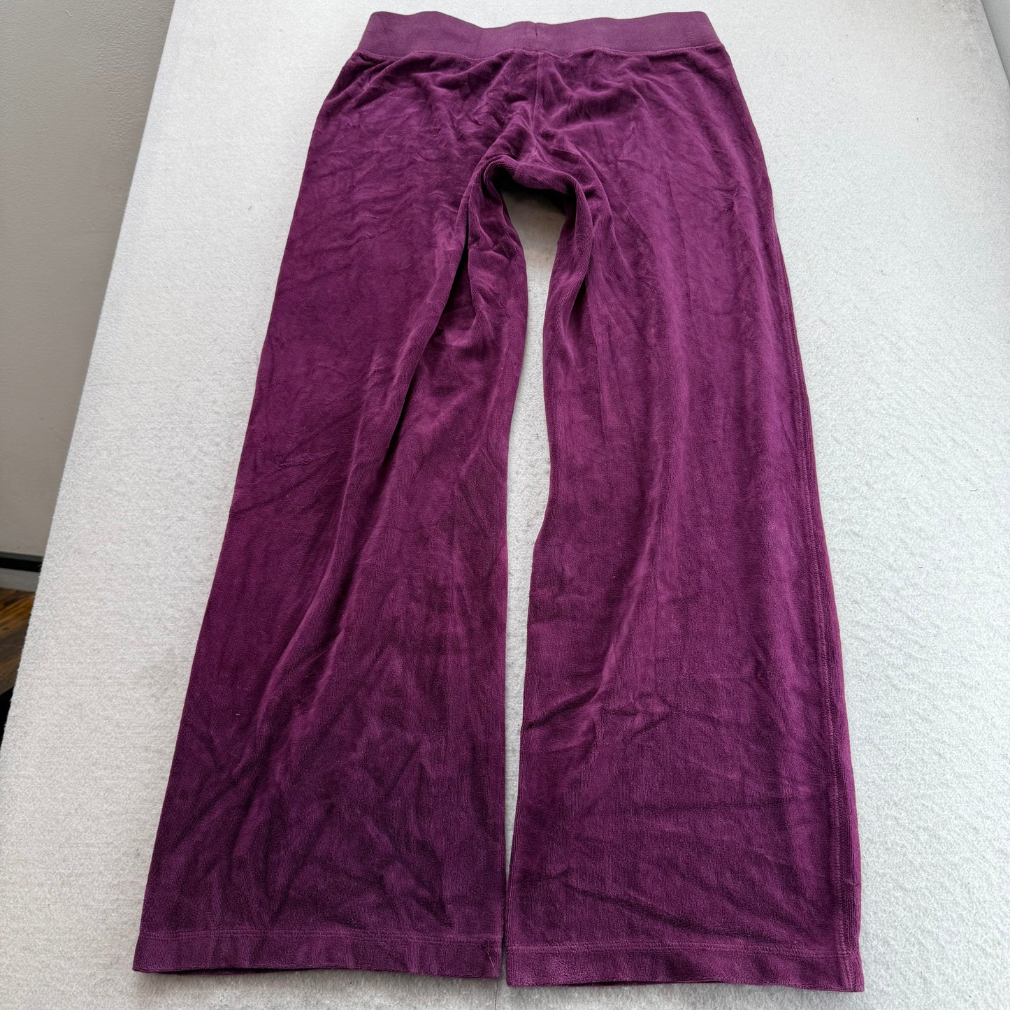 Juicy Couture Women's Dark Plum Velour Flared Track Pant Rhinestones Logo Size M