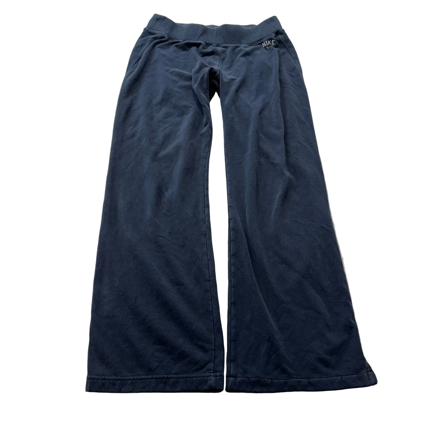 Nike Women's Navy Blue Wide Leg Sweatpants Drawstring Swoosh Logo Relaxed Size L