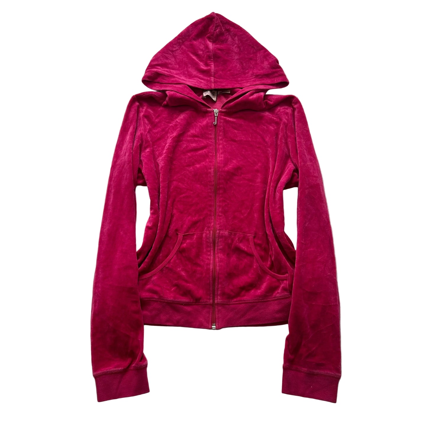 Juicy Couture Women's Hot Pink Velour Zip-Up Hoodie Loungewear Pockets Size XL