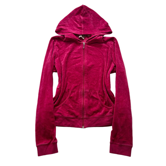 Juicy Couture Women's Hot Pink Velour Zip-Up Hoodie Loungewear Pockets Size XL