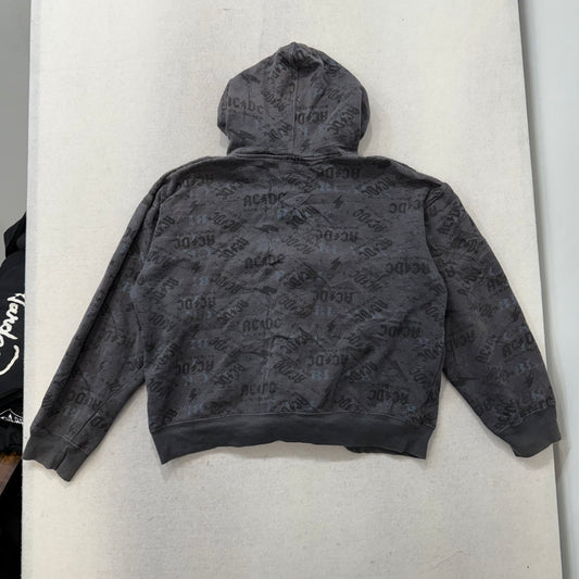 AC/DC Rockware Charcoal Gray Cotton Blend AOP Zip Up Hoodie Long Sleeves Size L
