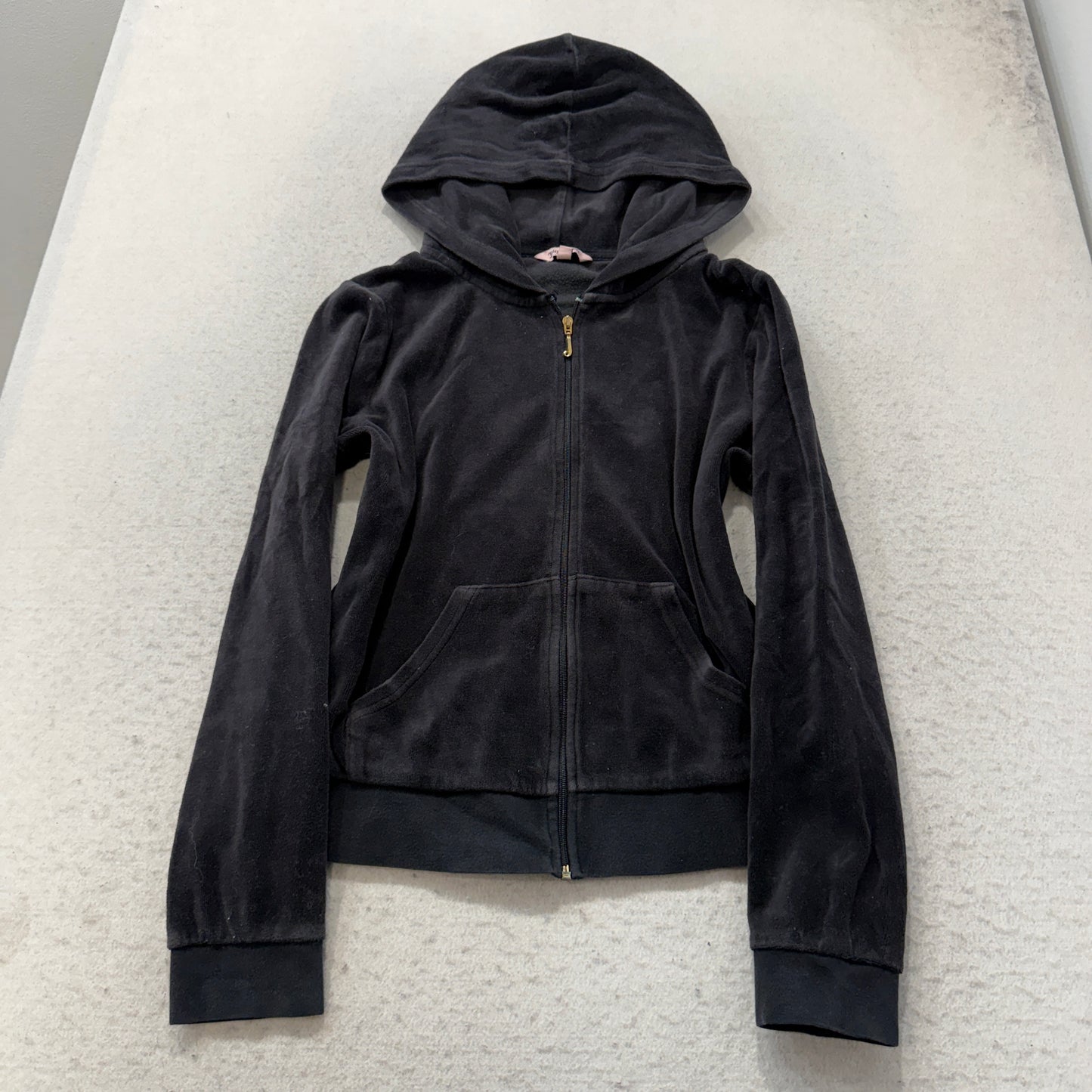 Juicy Couture Women's Charcoal Velour Zip-Up Hoodie Pocket Loungewear Y2K Size M