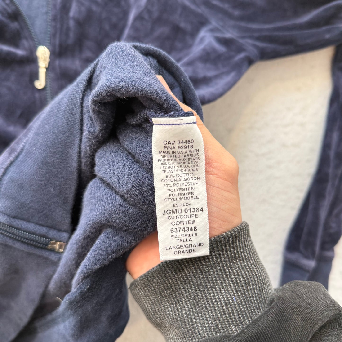 Vintage Juicy Couture Women's Navy Velour Full Zip Track Jacket Dog Logo Size L