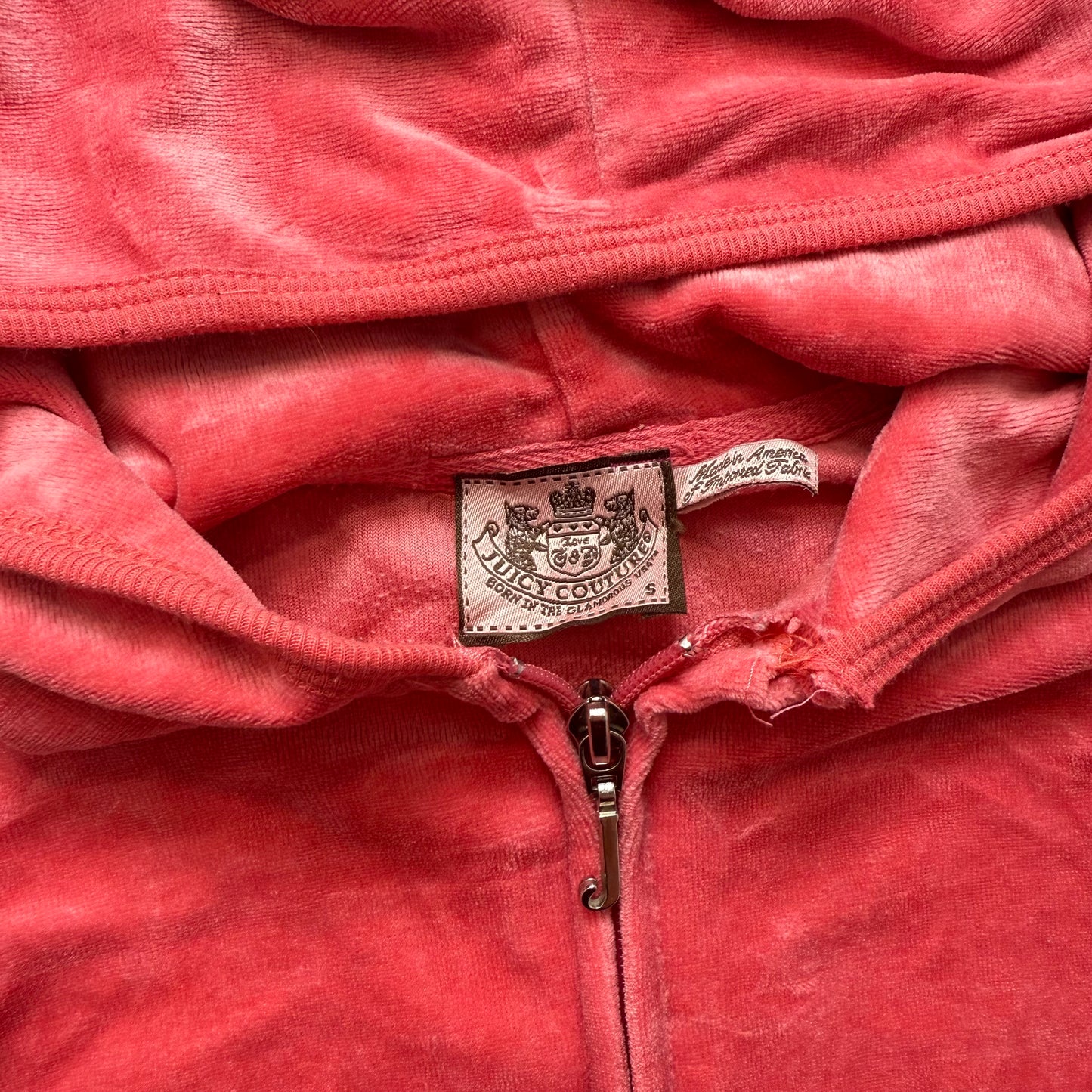 Vintage Juicy Couture Scottie Dogs Womens Coral Pink Velour Zip-Up Hoodie Size S