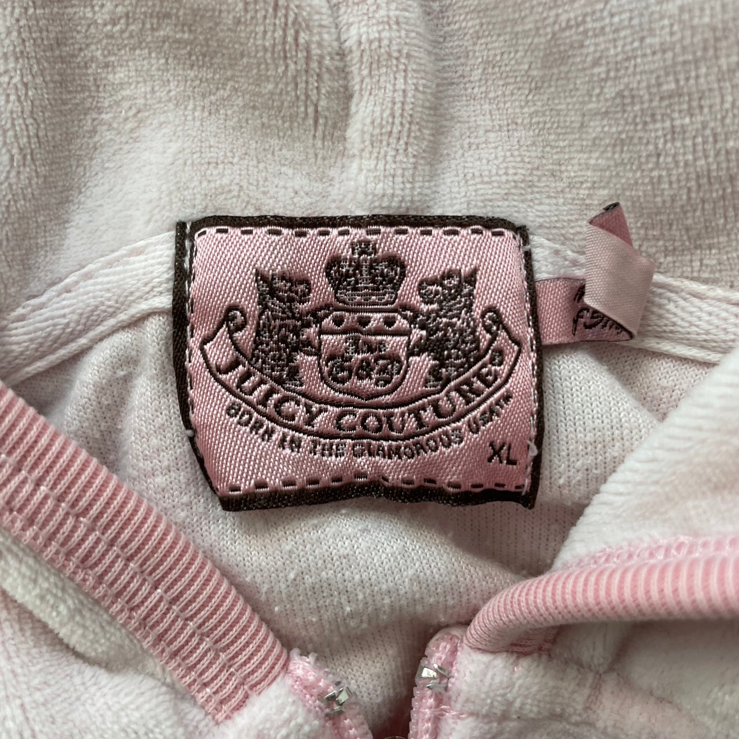 Juicy Couture "Juicy Highness" Women's Pink Velour Zip-Up Hoodie Graphic Size XL