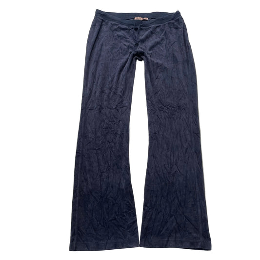 Vintage Juicy Couture Women's Navy Velour Flared Track Pant Drawstring Size L