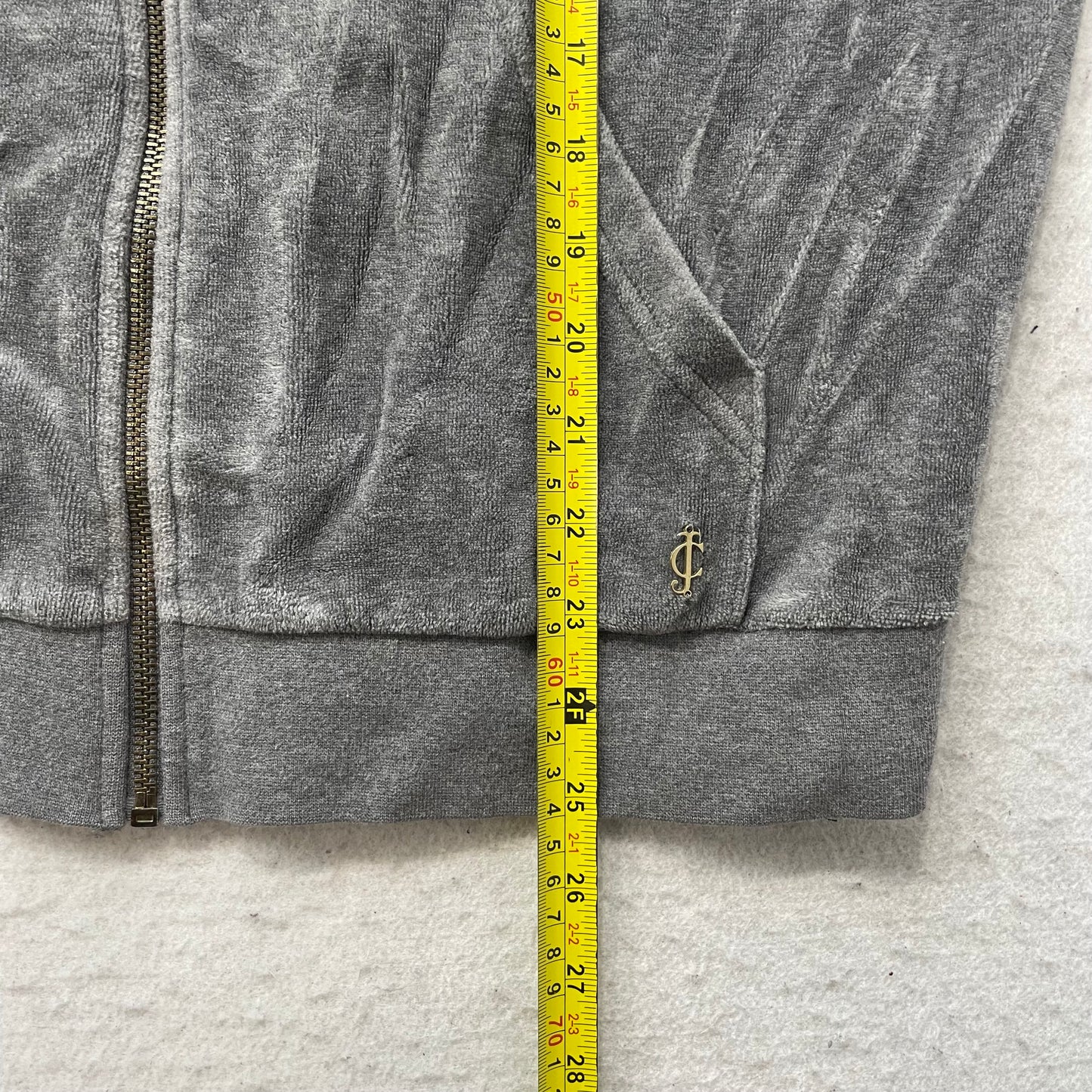 Juicy Couture Womens Deep Gray Velour Zip-Up Hoodie Loungewear Drawstring Size L