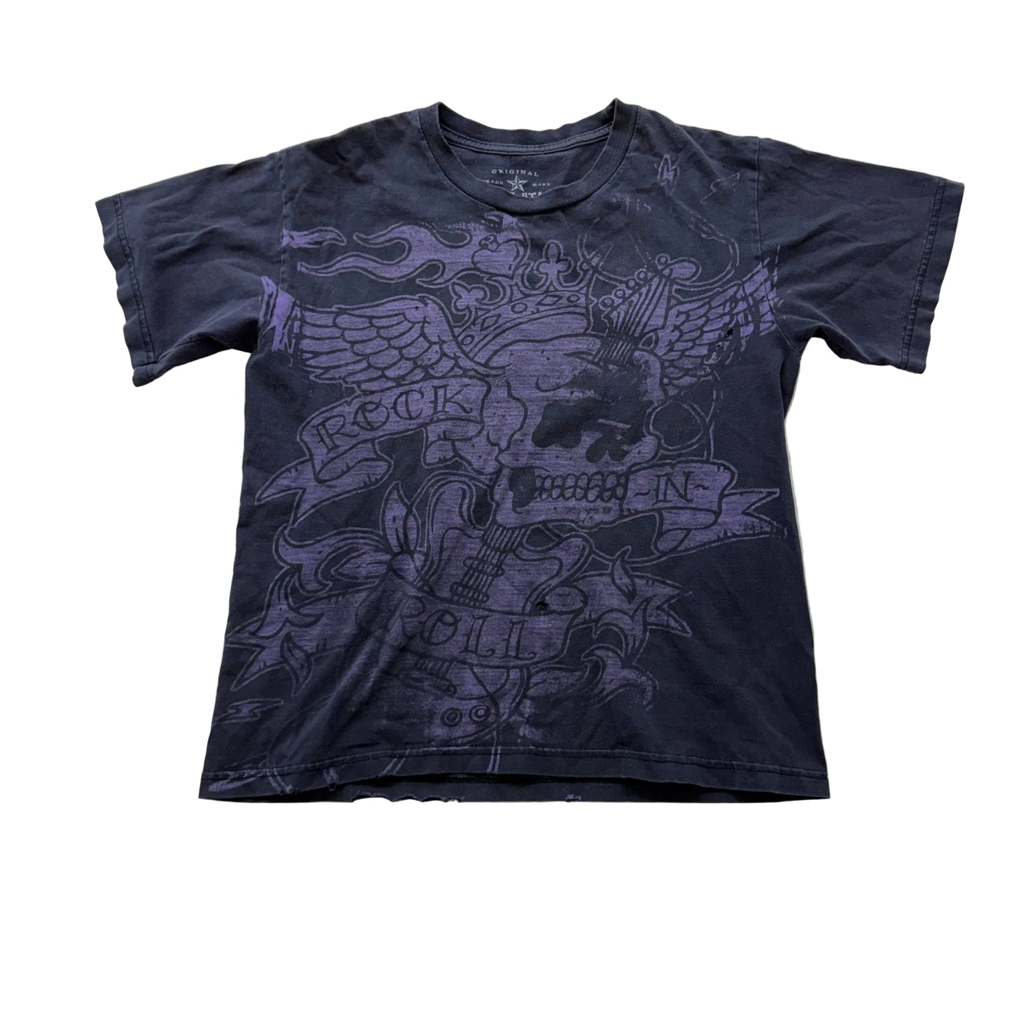 Grey Star Mens Charcoal 100% Cotton T-Shirt Skull Guitar Graphic Crewneck Size M