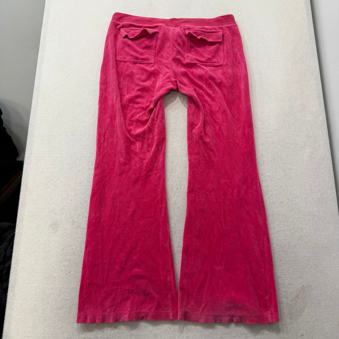 Vintage Juicy Couture Women Hot Pink Velour Flared Track Pant Flap Pocket Size L