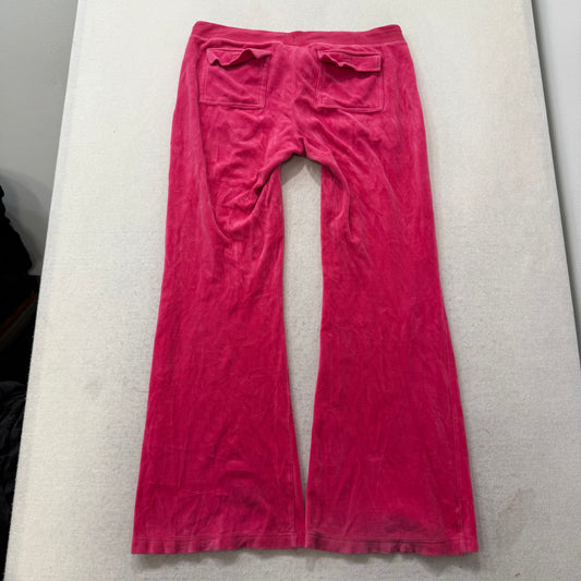 Vintage Juicy Couture Women Hot Pink Velour Flared Track Pant Flap Pocket Size L