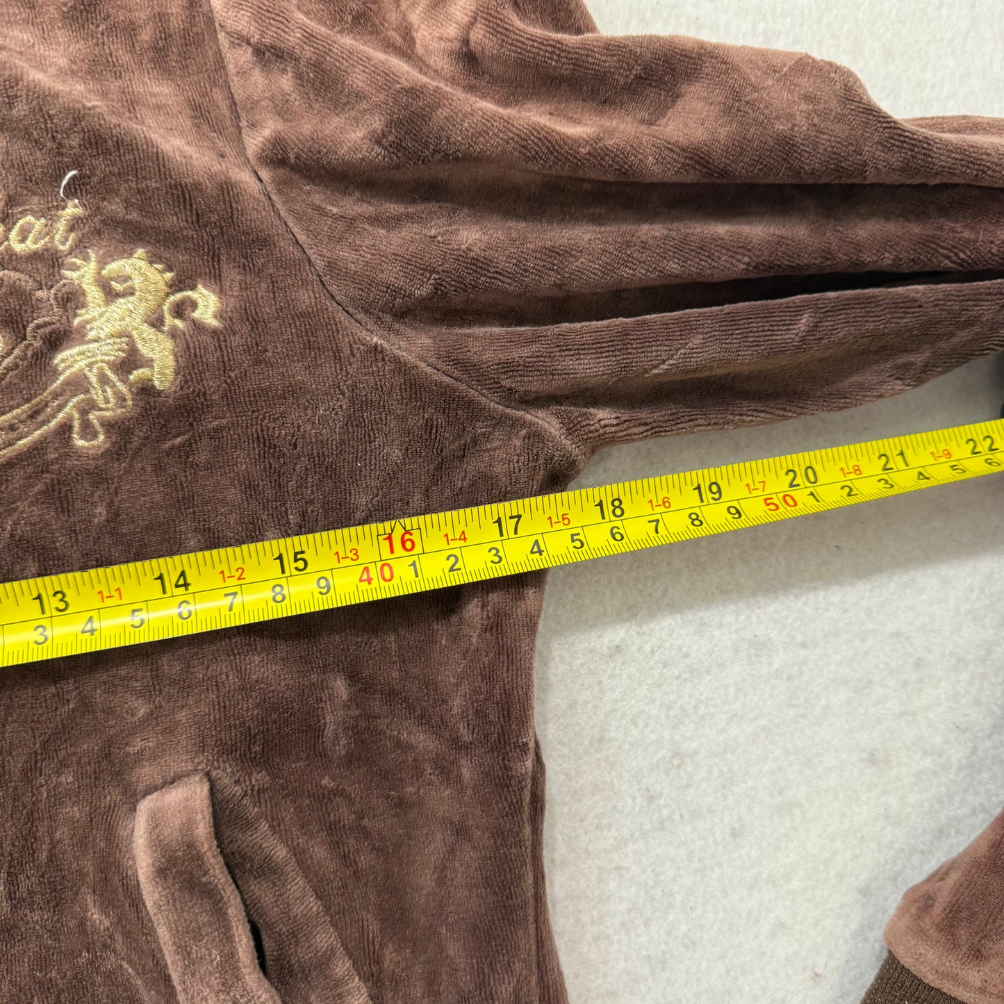 Vintage Baby Phat Womens Brown Velour Zip Up Hoodie Graphic Back Logo Y2K Size L