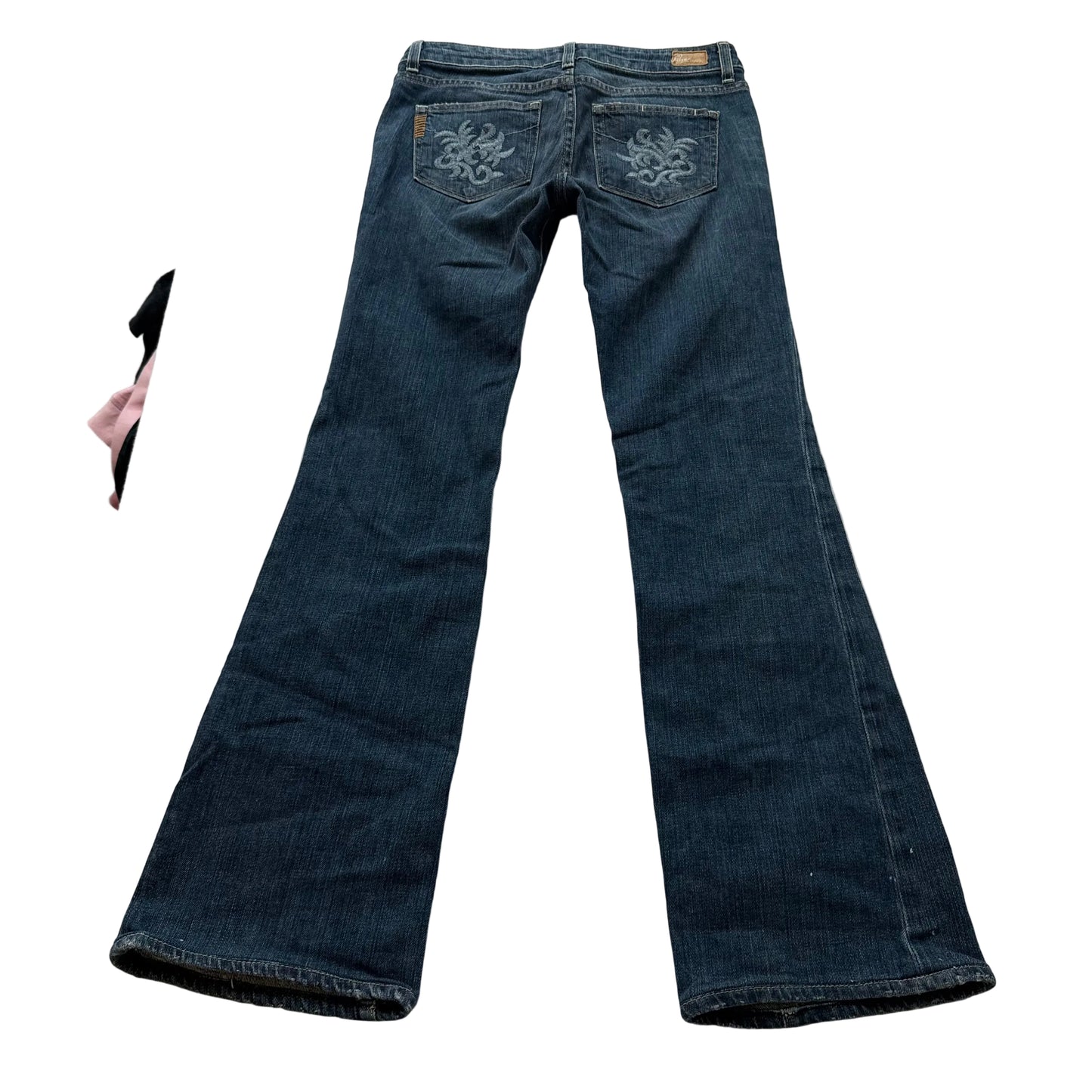 Paige Premium Women's Blue Flared Denim Jeans Embroidered Back Pocket Size 28