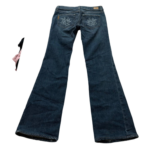 Paige Premium Women's Blue Flared Denim Jeans Embroidered Back Pocket Size 28